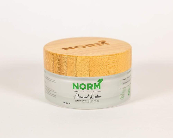 Natural Organic Matters Almond Hand & Body Balm With 100% Natural Ingredients, Eco-Friendly Recyclable Glass Container With Bamboo Lid, Cruelty-Free - 100ml