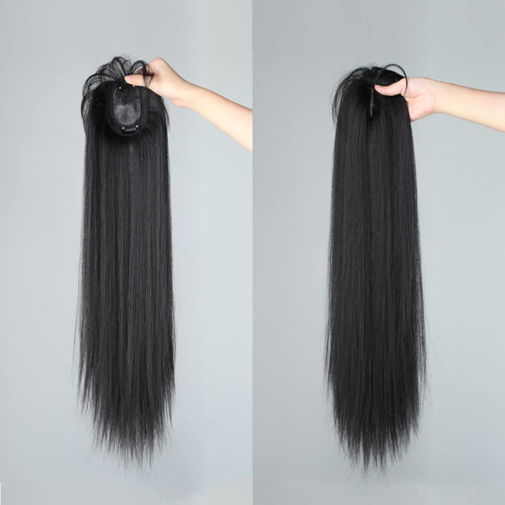 LesafeV 50cm Long Seamless Nature Look Clip in Hairpiece with Side-Fringe Extension Forehead Topper for Women with Thinning Hair Straight Black