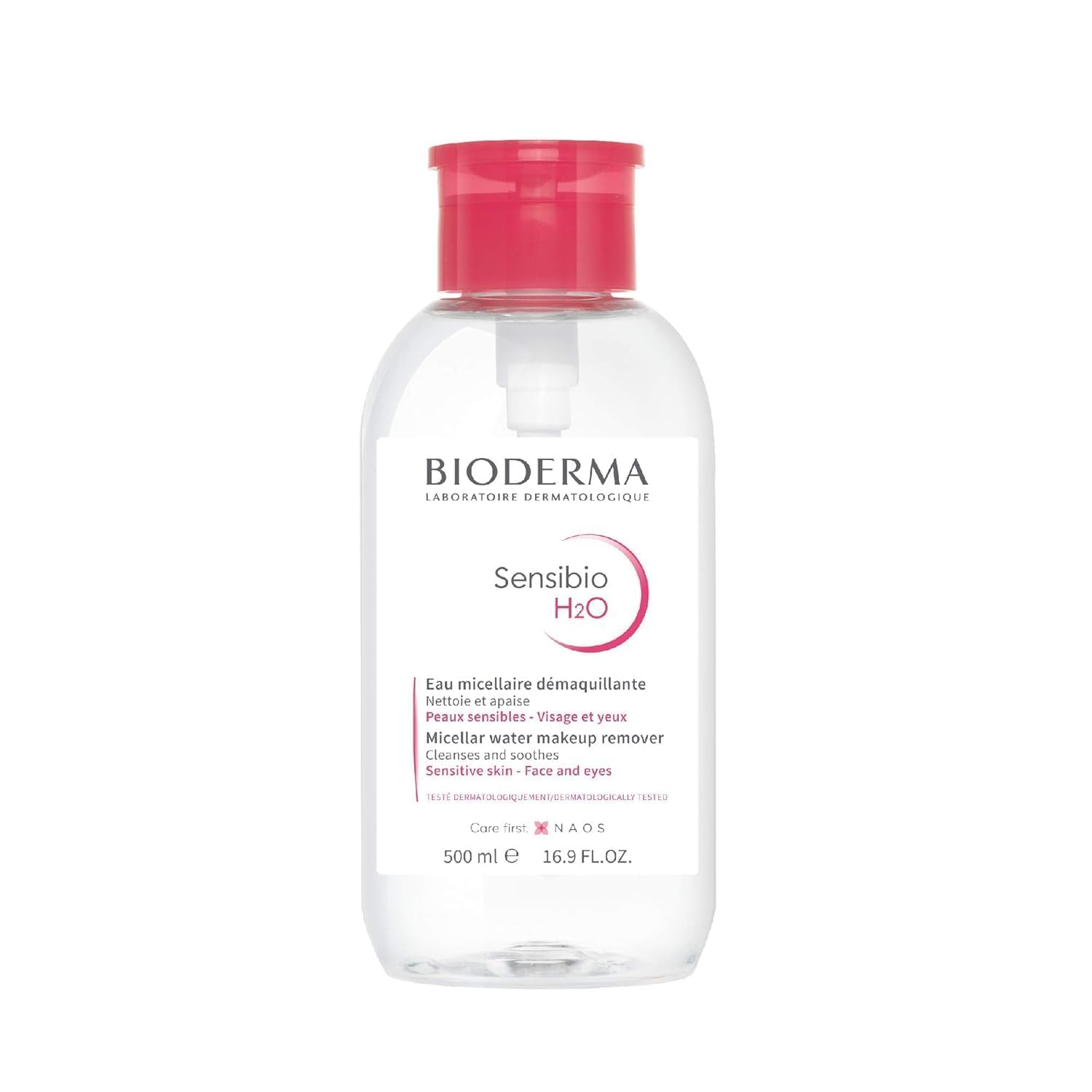 Bioderma Sensibio H2O Micellar Water Pump, Makeup Remover Cleanser, Gentle for Skin, Fragrance-Free & Alcohol-Free, Gentle Face Cleanser for Sensitive Skin, 16.9 Fl Oz
