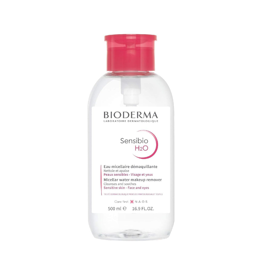 Bioderma Sensibio H2O Micellar Water Pump, Makeup Remover Cleanser, Gentle for Skin, Fragrance-Free & Alcohol-Free, Gentle Face Cleanser for Sensitive Skin, 16.9 Fl Oz