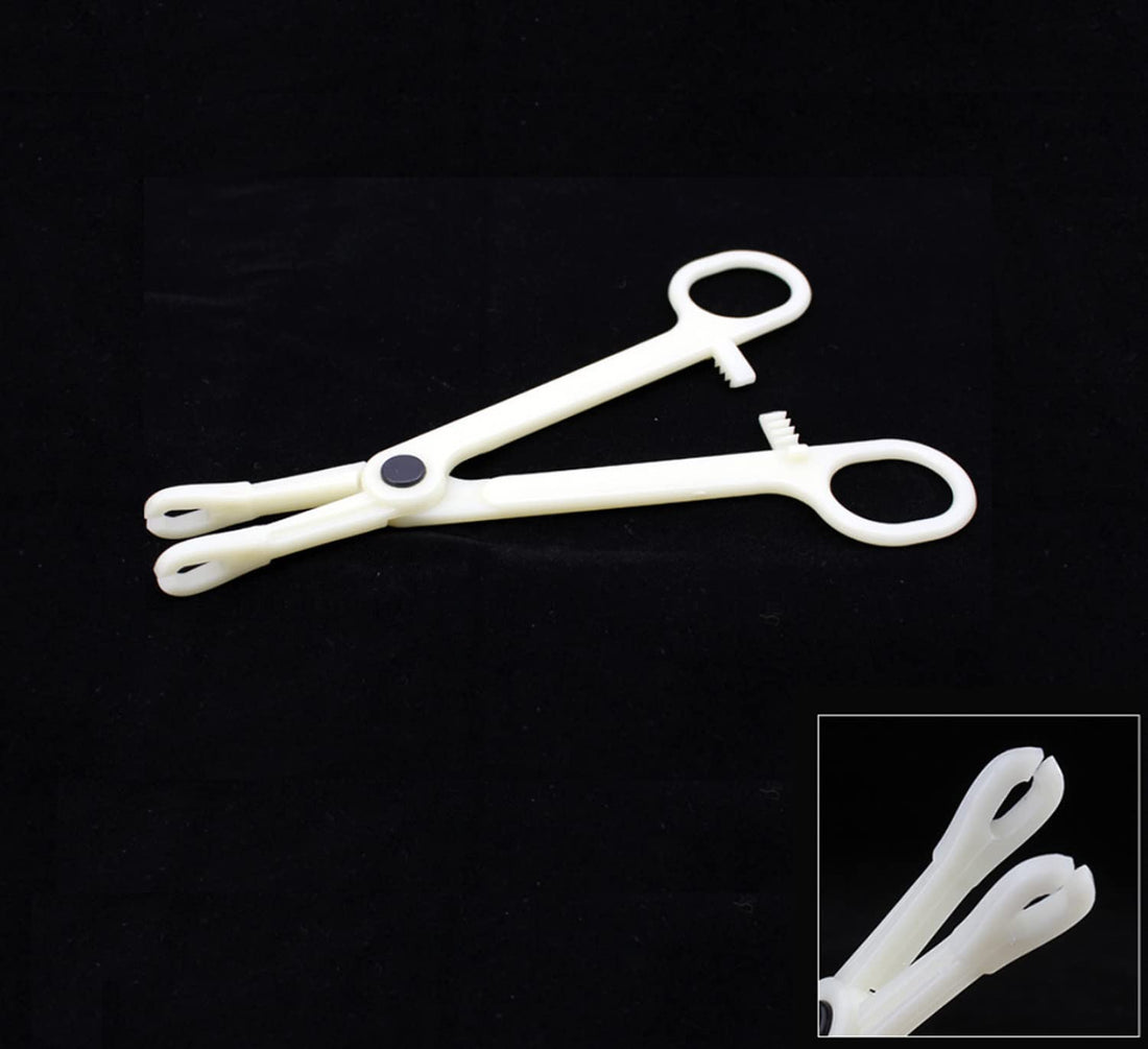 Black Menba Pack of 10 Disposable Sterile Slotted Navel Forceps For Tattoo Piercing Tool (B)
