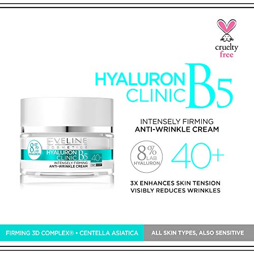 Eveline Cosmetics Hyaluron Anti Wrinkle Concentrated Face Day and Night Cream 40+ - All Skin Types, Also Sensitive Skin, 50 ml