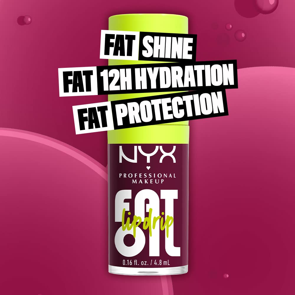 NYX PROFESSIONAL MAKEUP Fat Oil Lip Drip, Moisturizing Lip Oil Gloss, Vegan Tinted Formula, Up to 12 HR Hydration - That's Chic (Deep Berry)