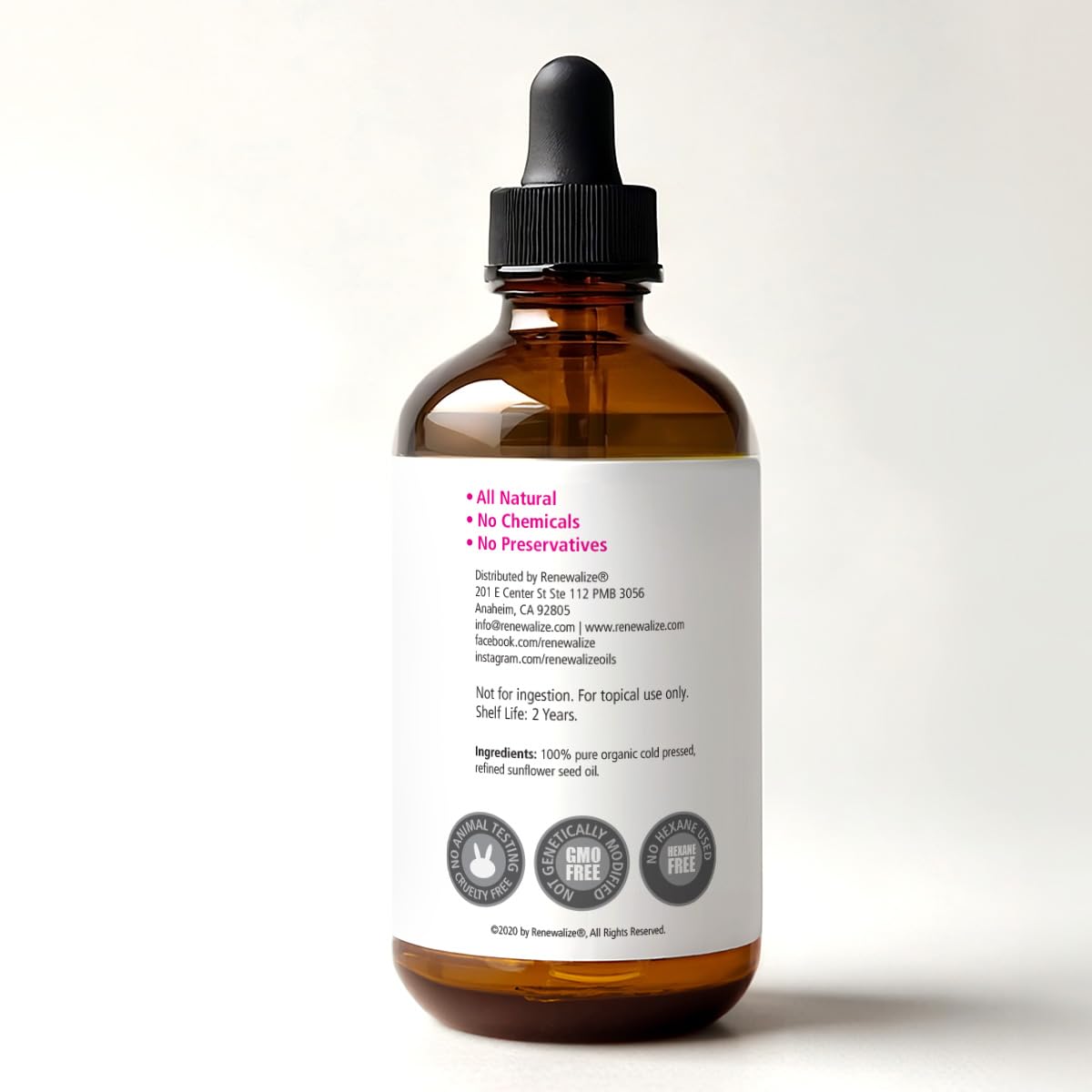 Renewalize Sunflower Seed Face Moisturizing Oil 4 oz size High Linoleic | Best for Acne Prone Oily Skin and Face