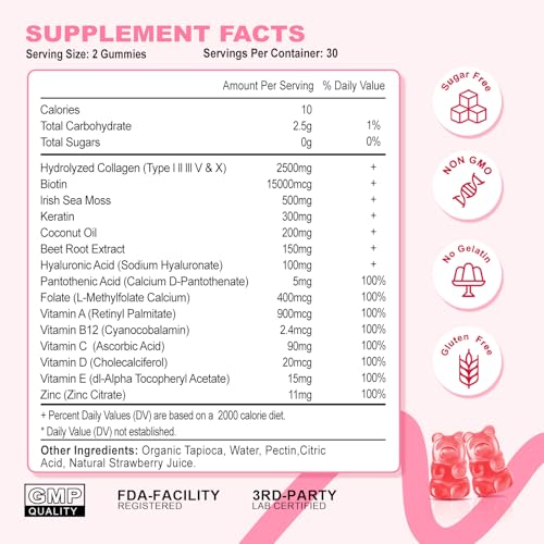 2 Pack Collagen Gummies for Women Men, Sugar Free Protein Collagen Gummies, Hydrolyzed Collagen Peptide Type I II III V X with Biotin Vitamin C A B D E for Skin Hair Nails