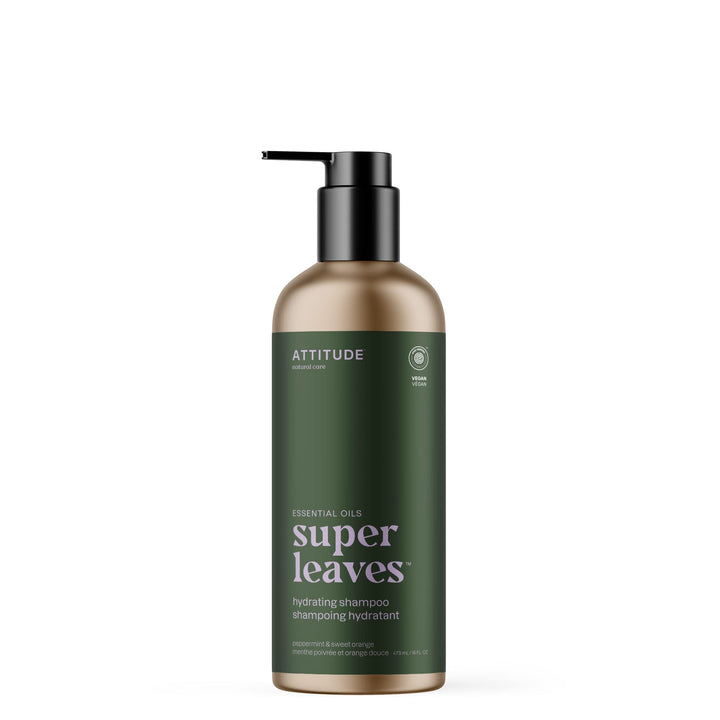 ATTITUDE Hydrating Hair Shampoo with Essential Oils, EWG Verified, Plant and Mineral-Based Ingredients, Vegan Beauty Products, Refillable Aluminum Bottle, Peppermint & Sweet Orange, 16 Fl Oz