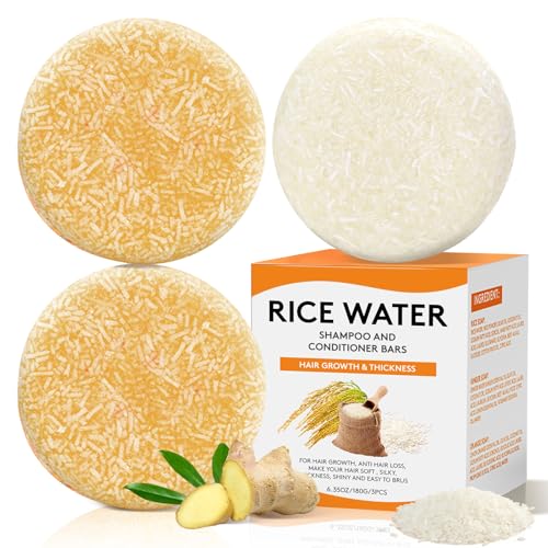 Pubpok Rice Water Shampoo Bars and Conditioner Set for Hair Growth, Organic Ginger & Rice Water Shampoo Bar, Orange Conditioner Soap for PH Balanced