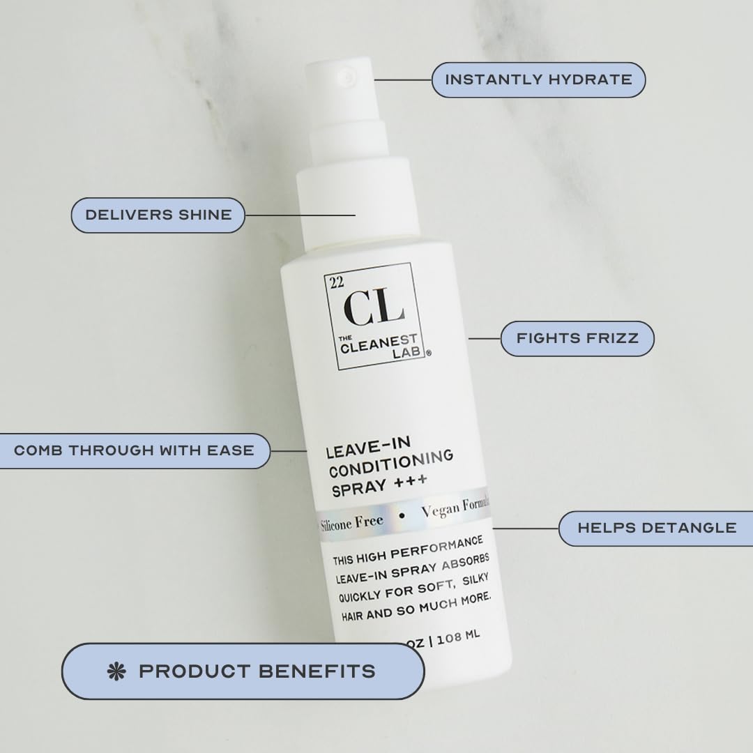 The Cleanest Lab Leave-In Conditioner Mist Spray. Dry & Damaged Hair Treatment. Miracle Hydration Heat Protectant. De-Frizz & Detangles. Add Volume & Prime for Style. 3.6 Fl. Oz