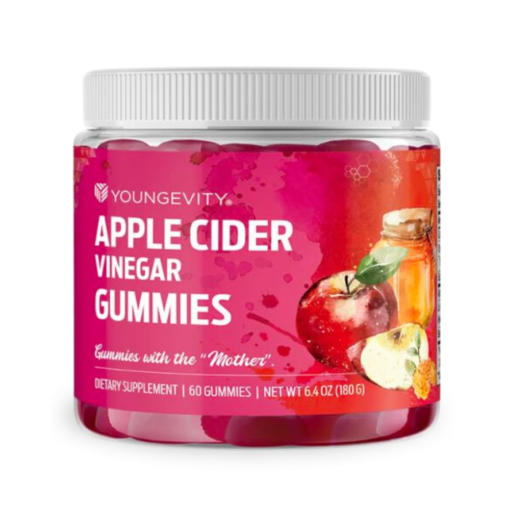 Youngevity Apple Cider Vinegar Gummies 500mg w/Raw ACV from The Mother, Detox Cleanse and Support Immunity, - 60 Gummy Vitamins