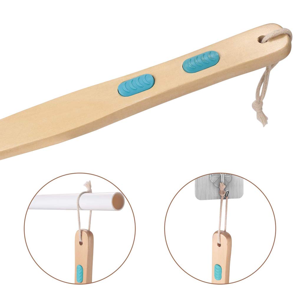 Emoly Bath Body Exfoliating Brush,Portable Shower Back Cleaning Scrubber with Long Wooden Handle, Double-Sided Brush Head for Exfoliating Skin and A Soft Scrub
