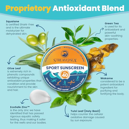 STREAM2SEA Sunscreen Balm in Tin, SPF40 Reef Safe Mineral Sunscreen, Face & Body Biodegradable Sunscreen, Natural Organic Unscented Travel Size Reef Safe Sunscreen with Zinc Oxide, 2.8 oz