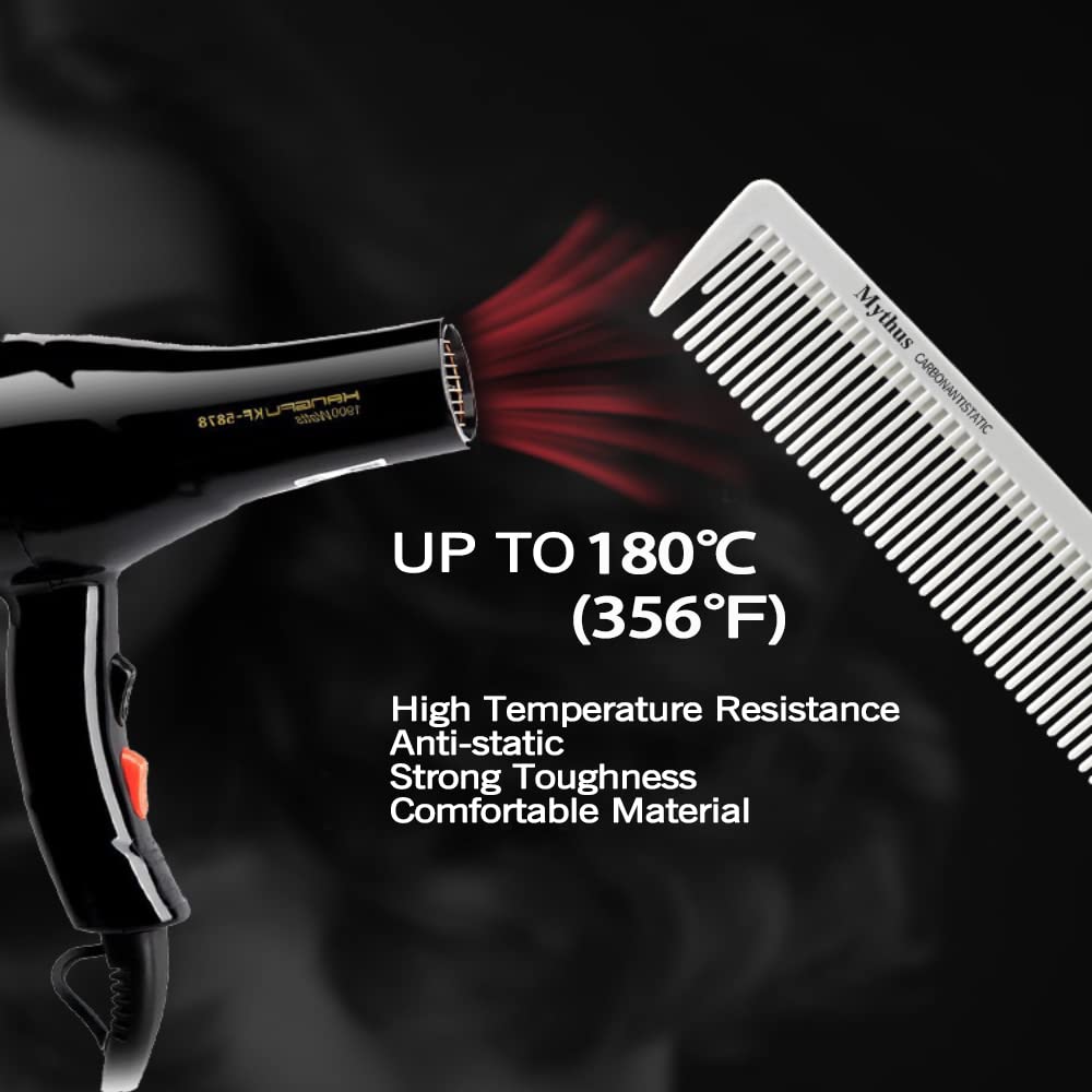 Mythus 10Pcs White Carbon Fiber Hair Combs Home Fine Cutting Set Professional Barber Hair Stylist Salon Hairdressing Comb Kit Tail Comb Antistatic Heat Resistant Hair Pick Comb for Men and Women