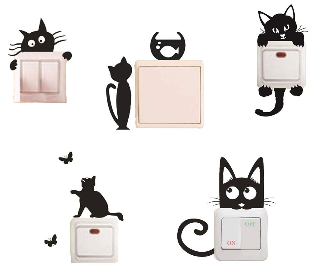 Removable Switch Sticker, 6 Pcs Cute Black Cats Cartoon Wall Sticker, Light Switch Decor Decals, Family DIY Decor Art Stickers Home Decor Wall Art for Kids Living Room Office Home Decoration