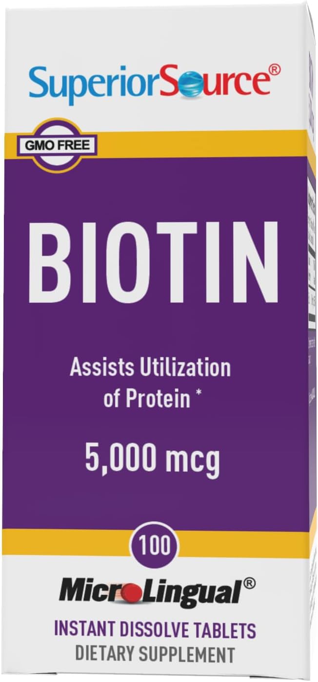 Superior Source Biotin 5000 mcg - Daily Supplement Supports Hair Health & Growth - Natural Biotin Supplement Aids Healthy Nails & Skin - 100 Sublingual Dissolving Tablets