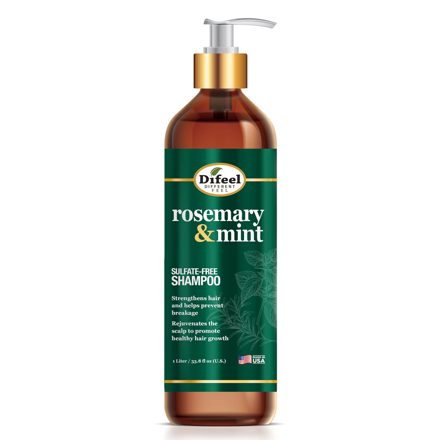 Difeel Elevated Rosemary and Mint Shampoo 33.8 oz. - Made with Natural Rosemary Oil for Hair Growth, Paraben Free Shampoo