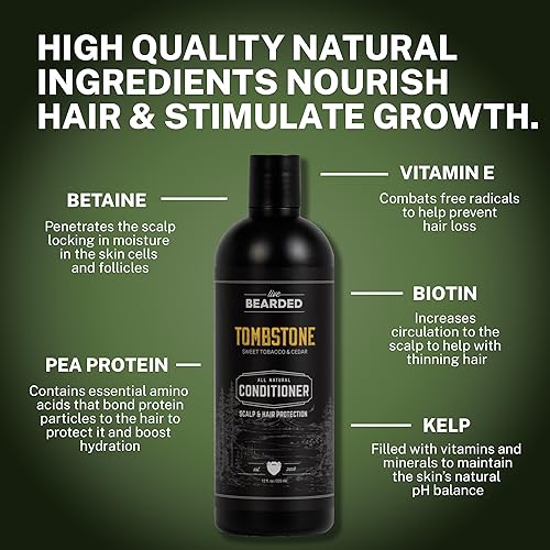 Live Bearded All-Natural Conditioner for Men - Promotes Hair Growth - Thinning and Hairloss - Deep Conditioning, Moisturizing | Tombstone Scent - Sweet Tobacco, Cedar