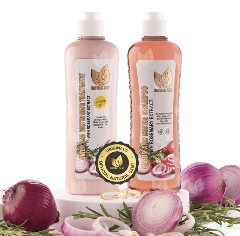 NATURAL SANT - Onion Biotin and Rosemary Shampoo & Treatment Set for Stronger, Thicker and Longer Hair - Soft and Shine, Hair Loss and Thinning Hair, Growth Shampoo, Paraben Free, Silicone Free