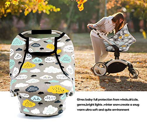 ACRABROS Car Seat Covers for Babies,All Season Infant Carseat Cover Canopy for Boys and Girls,Stretchy Adjustable Peeping Window with Mesh Cover,Warm Breathable Universal Fit,Clouds Sheep