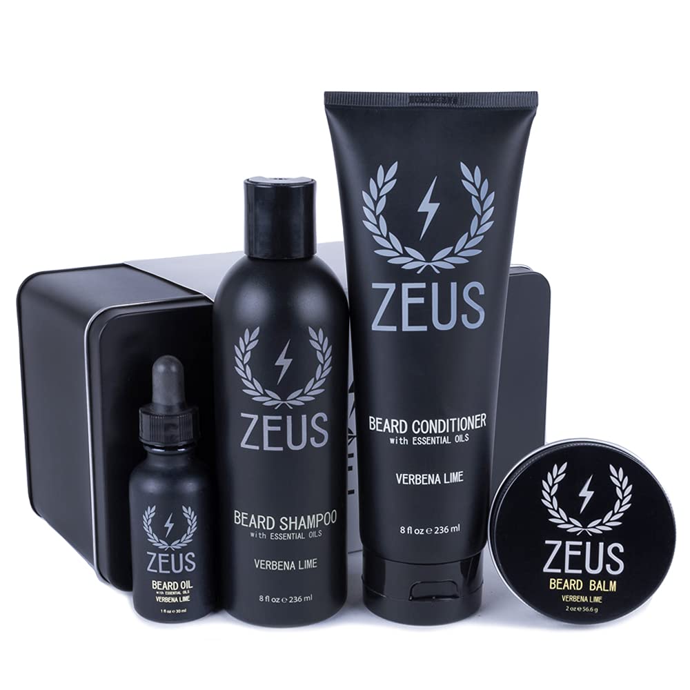 Zeus Everyday Beard Grooming Kit- Men's Daily Set for Quality Beard Maintenance (Verbena Lime)