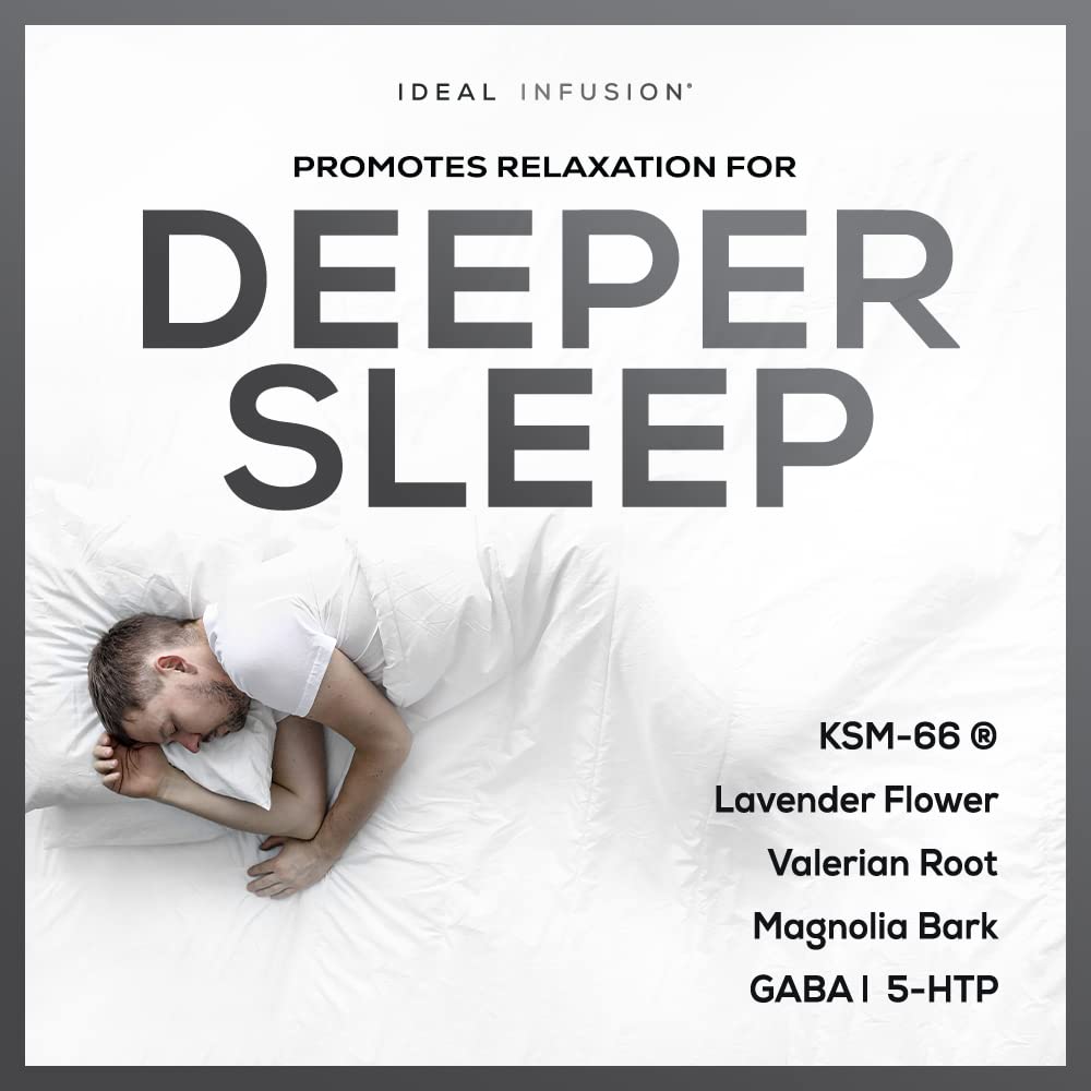 Ideal Infusion Nighttime Recovery & Deep Sleep Supplement: Relaxation and Stress Support - Magnesium Glycinate, KSM-66 (Melatonin Free) Muscle Cramp Relief, Vegan