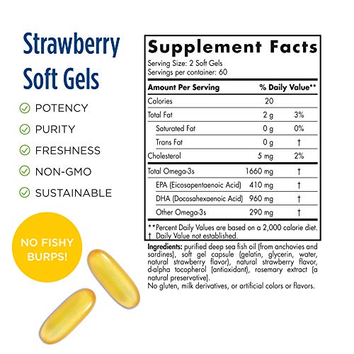 Nordic Naturals ProDHA 1000, Strawberry - 120 Soft Gels - 1660 mg Omega-3 - High-Intensity DHA Formula for Neurological Health, Mood & Memory - Non-GMO - 60 Servings