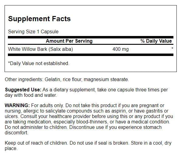 Swanson Willow Bark 400 Mg 90 Capsules