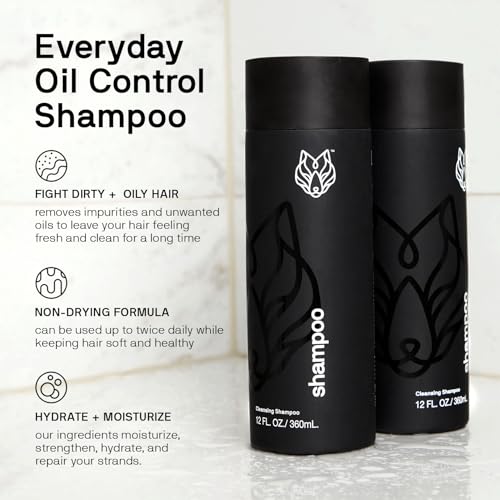 Black Wolf Mens Shampoo & Conditioner Set for Oily Hair - Oil Control Shampoo with Moisturizing & Deep Cleansing Formula - Conditioner for Soft & Silky Strands - Daily Hair Care for Men