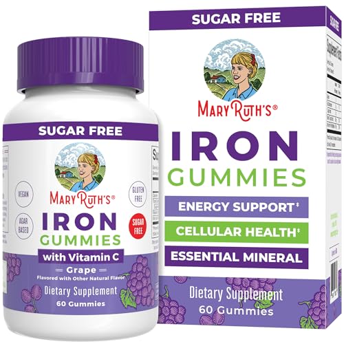 MaryRuth Organics Iron Suppleme nt Gummies for Adults | Sugar Free | Gummy Iron Supplements Vitamin C for Ages 14 | Iron Supplement for Iron Deficiency | Immune Support | Vegan | Non-GMO | 60 Count