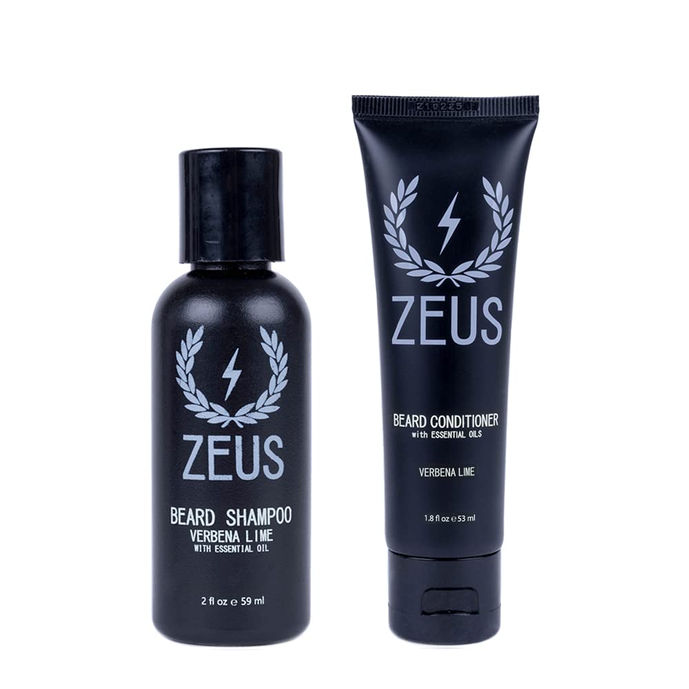 ZEUS Travel Beard Shampoo and Conditioner Set for Men, Verbena Lime