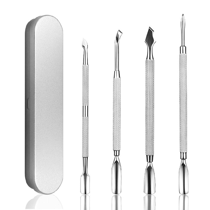 Pinkiou Nail Polish Remover Tool Manicure Cuticle Pusher Stainless Steel Kit (4 Pieces)