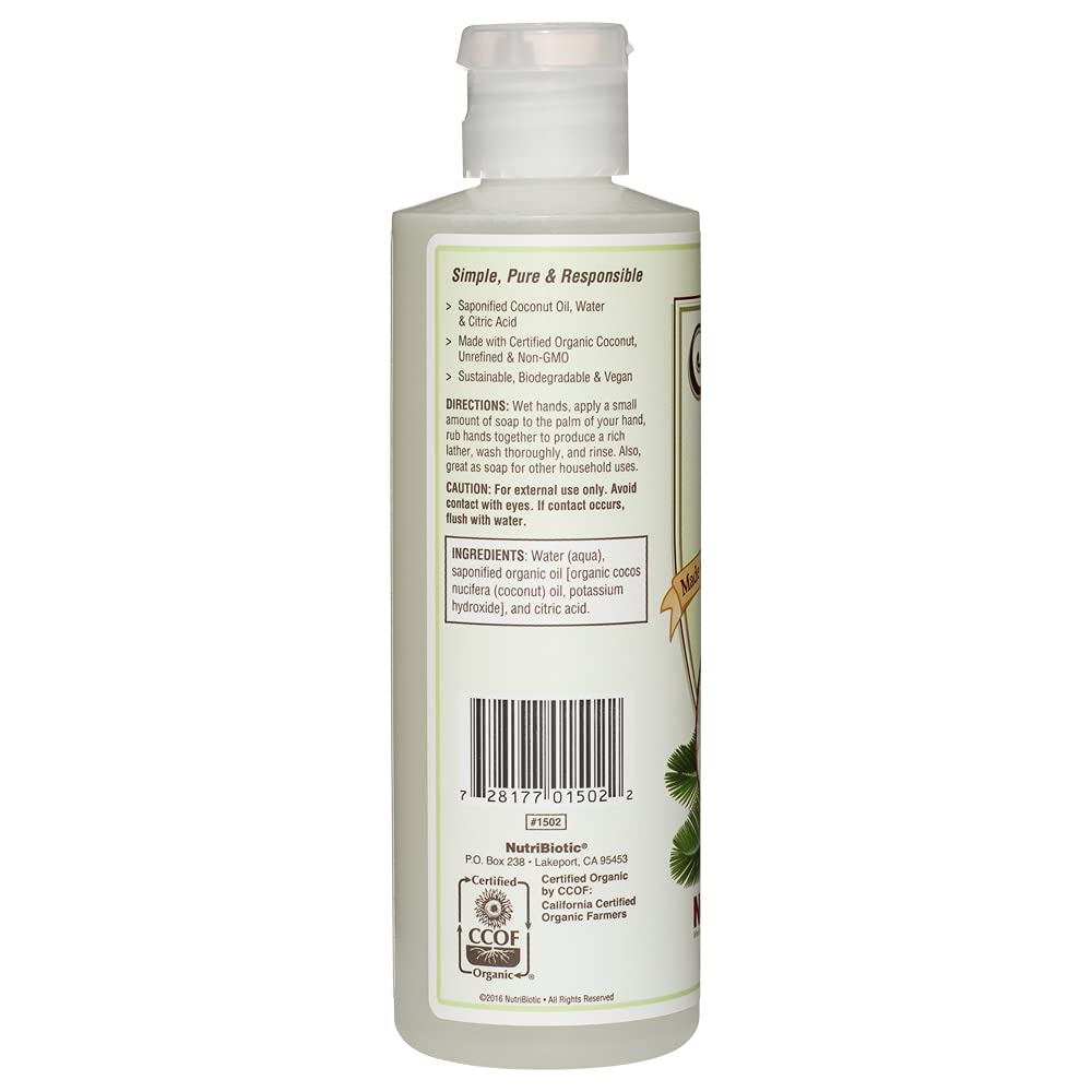 Nutribiotic Pure Coconut Oil Soap, Unscented, 8 Fluid Ounce
