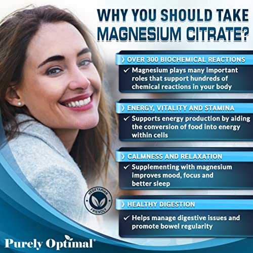 Purely Optimal Premium Magnesium Citrate Gummies for Adults & Kids - Supports Relaxation, Muscle & Nerve Function - Chewable, Non-GMO, Vegan, Gluten-Free - 90 Delicious Gummies
