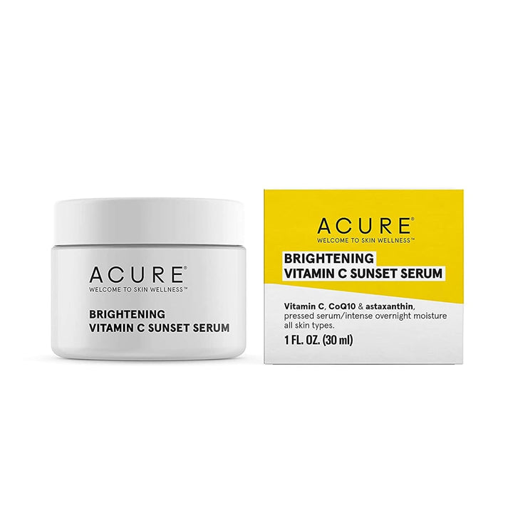 Acure Brightening Vitamin C Sunset Serum | 100% Vegan | For A Brighter Appearance | Vitamin C, CoQ10 & Astaxanthin | Intense Overnight Moisture | For All Skin Types | 1 Fl Oz