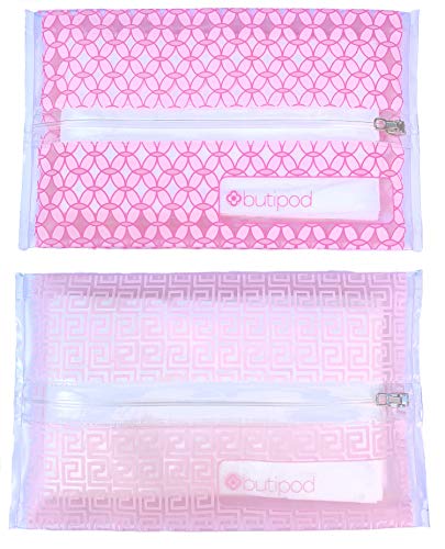 Butipods Reusable Stay Moist Wet Wipe Pouch | Slim Case Travel Holder | Great for Hand and Face Wipes | Set of 2 (Blush Pink Tiles)