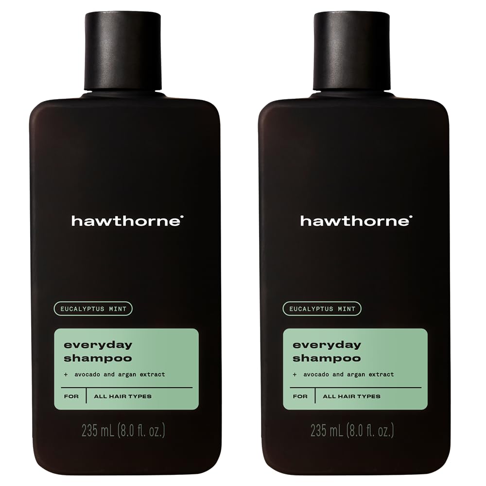Hawthorne Men's Everyday Shampoo. For Stronger, Healthier Hair with Pure Avocado Oil and Coconut Oil. Mint and Eucalyptus Scent. Natural, Sulfate Free, Paraben Free. 8 fl. oz. 2-Pack.