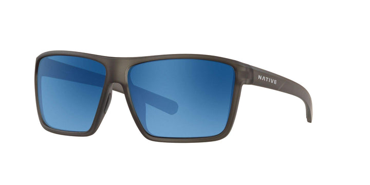 Native Eyewear Men's XD923 Wells XL Rectangular Sunglasses, Smoke Crystal/Blue Reflex Polarized, 64 mm