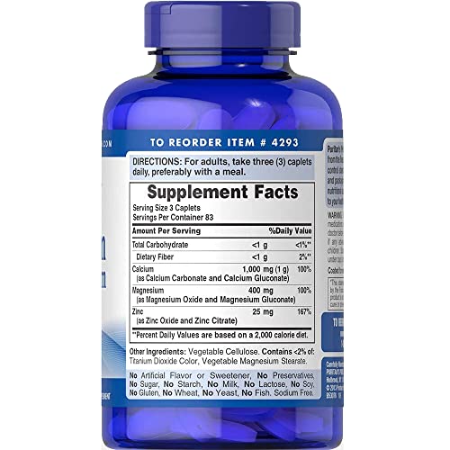 Puritan's Pride Premium Chelated Calcium Magnesium Zinc with Bone-Active™, Dietary Supplement for Bone Health, Bone Density, and Immune Function Support, 250 Coated Tablets