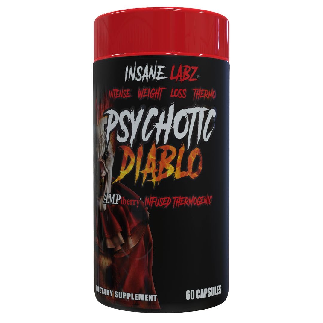 Insane Labz Psychotic Diablo Thermogenic Fat Burner for Men and Women with Grains of Paradise Theobromine Dandelion Root Extract Fueled by AMPiberry, Appetite Suppressant - 60 Servings