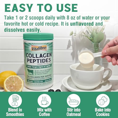 Bovine Collagen Peptides Powder for Women and Men, Grass-Fed Hydrolyzed Collagen Protein Type I & III, Skin, Hair, Nails, Bones, Joints & Digestion, Unflavored, Non-GMO, Keto & GF, 11 Servings, 8oz