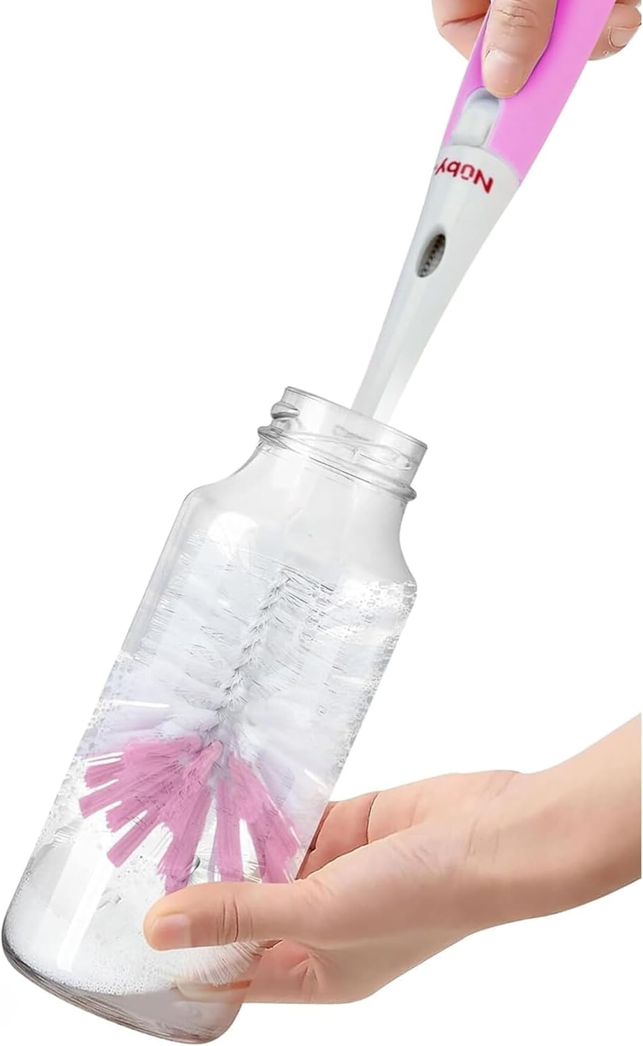 Nuby 2 in 1 Bottle and Nipple Brush with Stand, 1 Pack, Colors May Vary