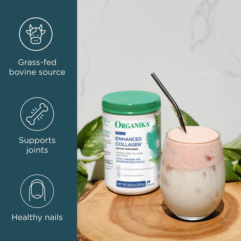 Organika Enhanced Collagen Relax Powder with Magnesium Bisglycinate and L-Theanine - Aids in Sleep, Sustained Energy Levels Throughout The Day- 250g
