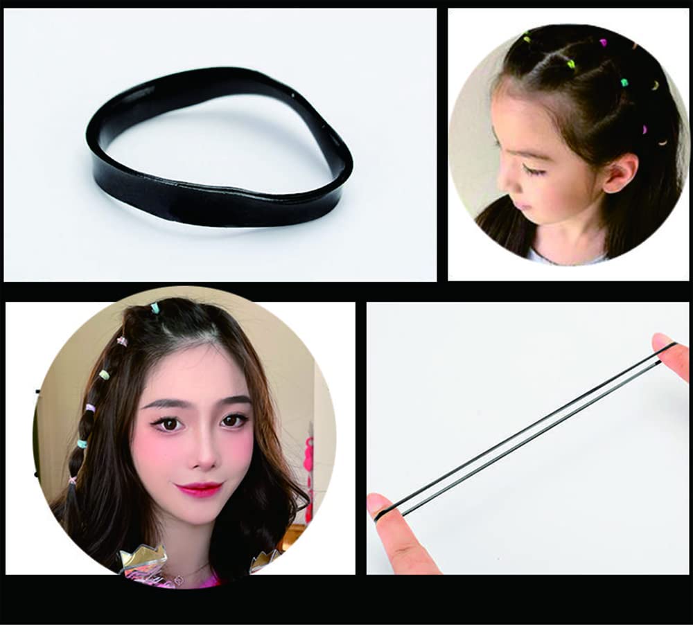 2000 PCS Black Hair Accessories Set: Mini Elastic Ponytail Bands, Non-Slip Small Ties for Girls, Soft Rubbers with 2 Topsy Tail Tools