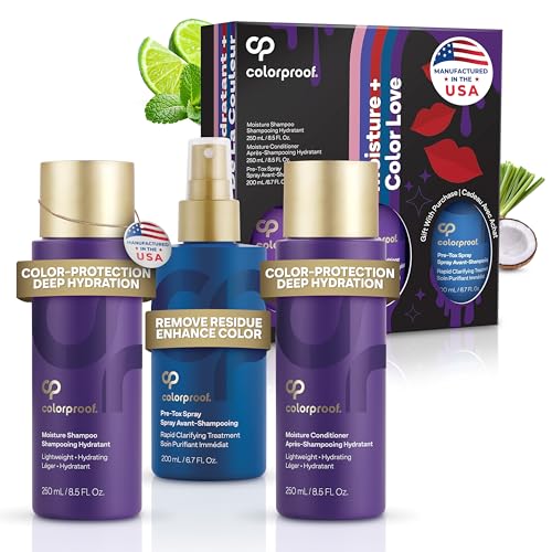 Colorproof Moisture Haircare Gift Set Bundle - Shampoo (8.5Fl Oz.), Conditioner (8.5FL. Oz.) & Pre-Tox Spray (6.7FL. Oz.) for Color-Treated Hair