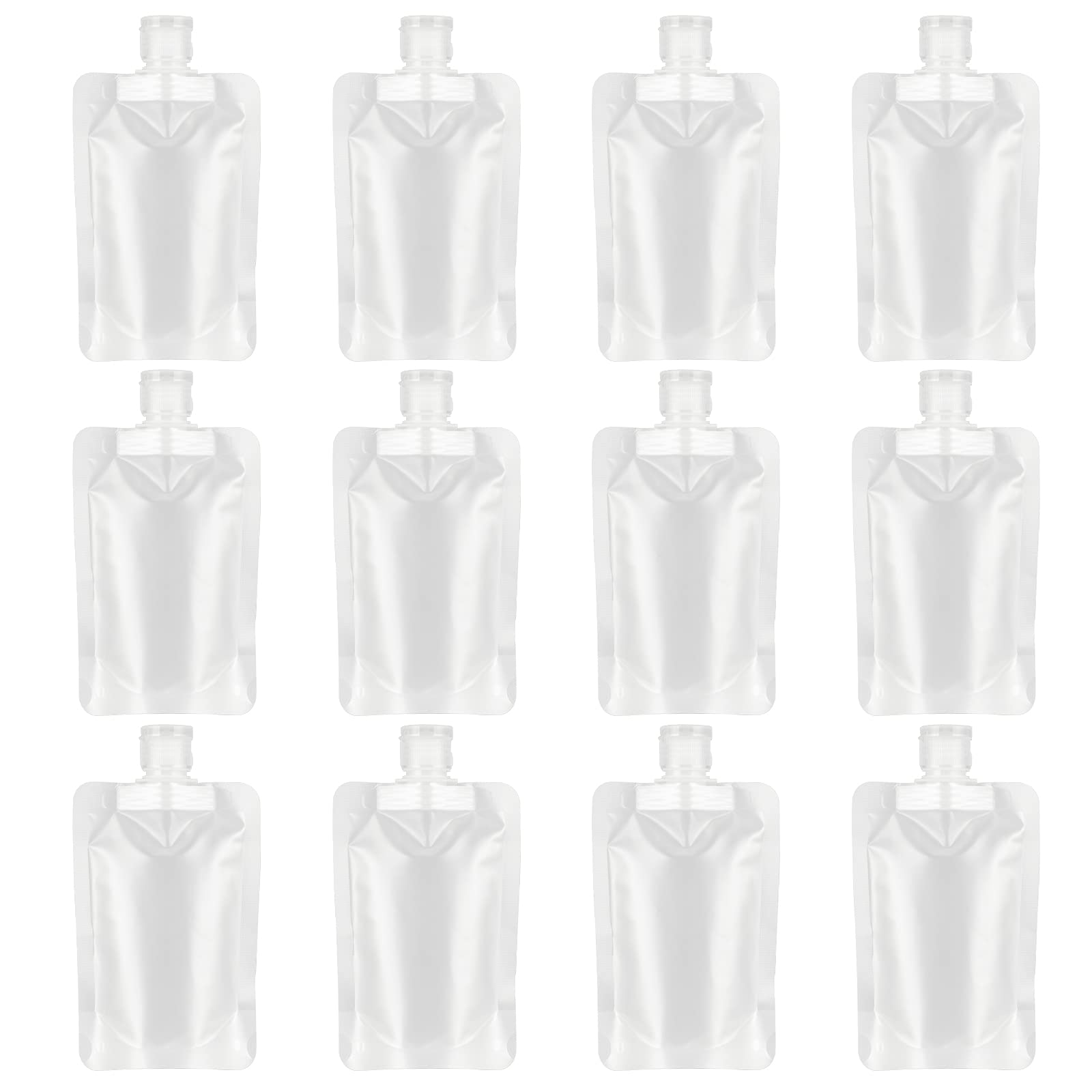 YASUOA 12 Pieces 100ml Leakproof Travel Pouches for toiletries Bulk Travel Size Refillable Squeeze Pouches Containers TSA Approved Empty Stand Up Pouch for Lotion Shampoo Liquids 3.4oz