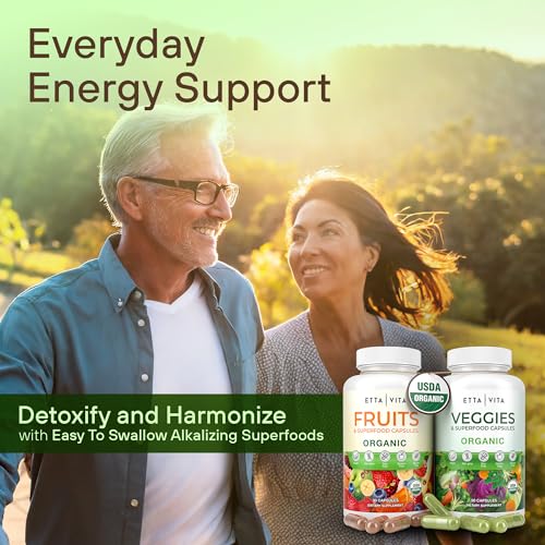 100% Organic Fruits and Veggies Supplement (USDA Organic - Made in USA) 180 Potent Fruits and Vegetable Capsules for Energy Boost & Daily Fruit and Vegetable Vitamins - Vegan, Non-GMO, Gluten-Free