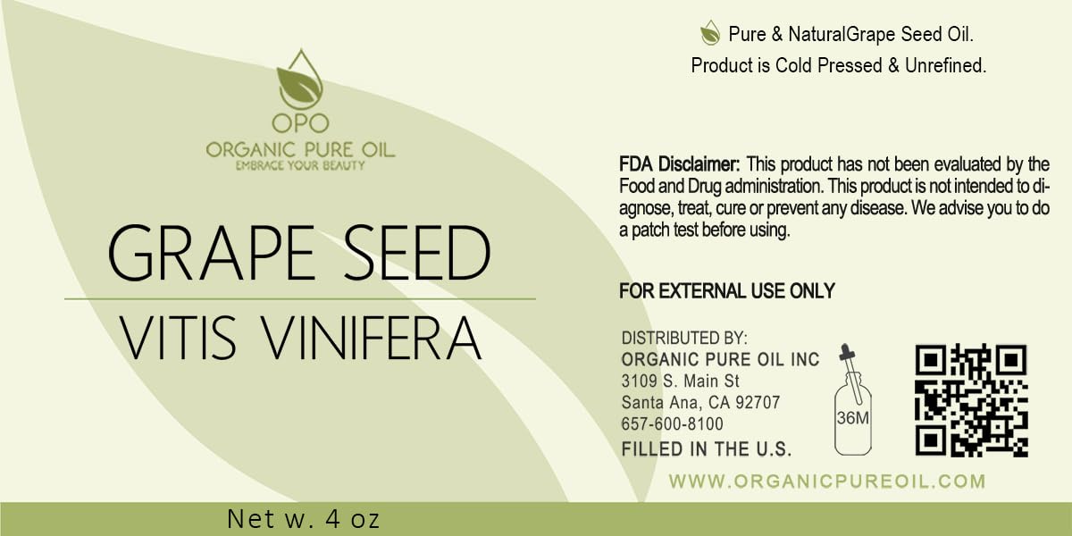 Grapeseed Oil 4 oz - Pure, All Natural, Partially Filtered, Grape Seed Oil Perfect for Hair, Skin, Scalp, Body Care Moisturizer