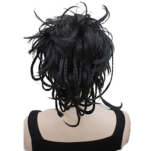 #2 Black : Lydell 12inch Short Ponytail Hair Extension Handmade Braid Synthetic Hair-Piece with Jaw Claw Adjustable Messy Style (#2 Black)