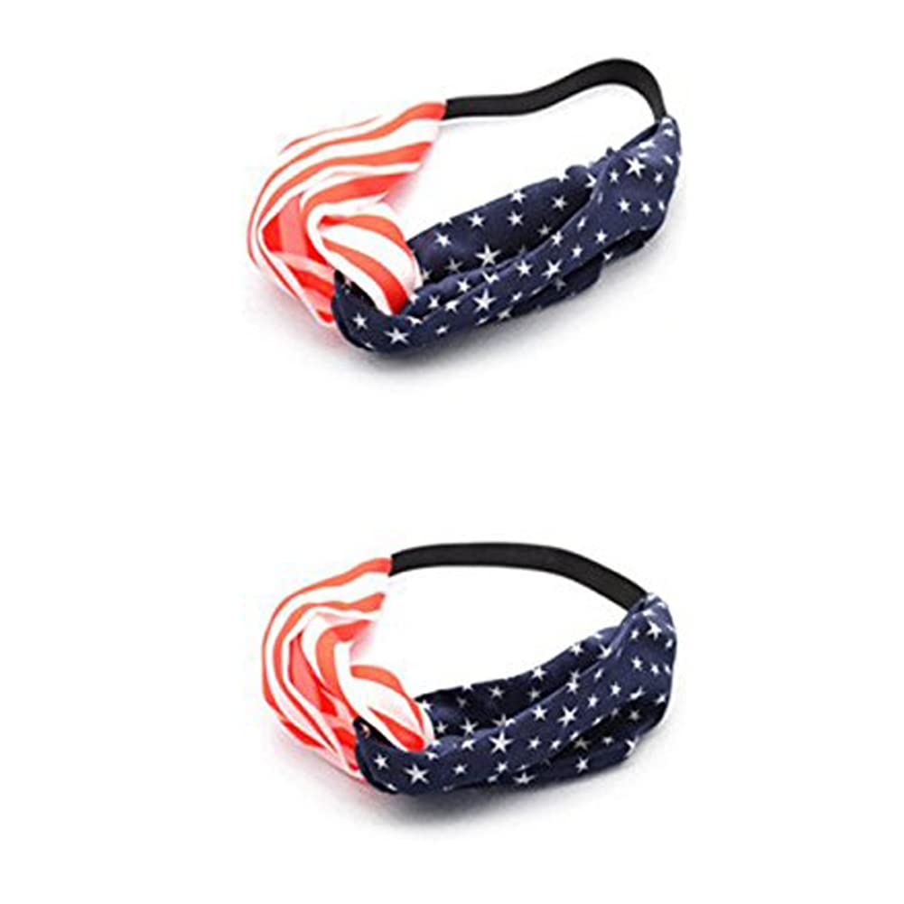 Tovip 2Pcs New American Flag Headband Usa 4Th Of July Head Wrap Fashion Elastic Hair Bands Bandana Turban Hair Accessories