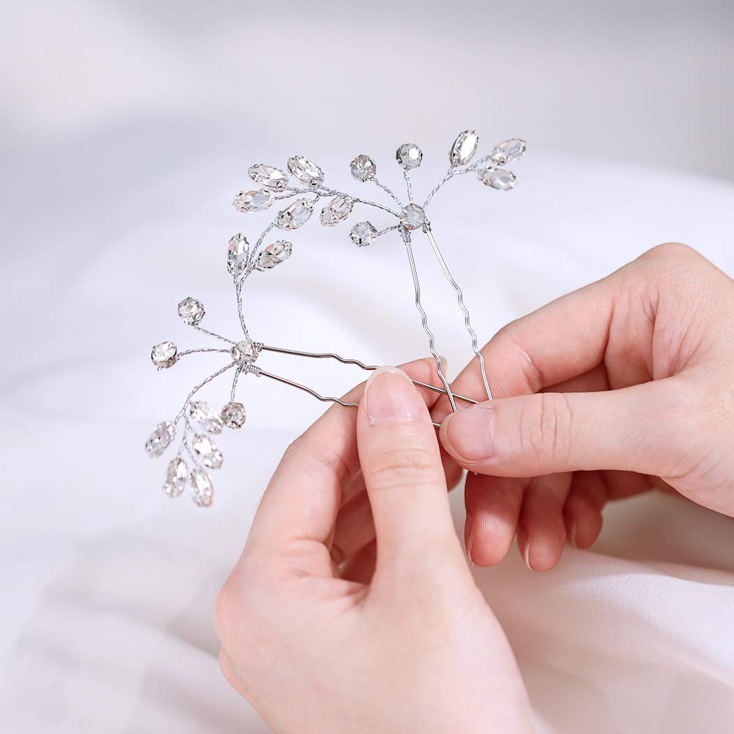 Unicra Bride Wedding Crystal Hair Pins Bridal Rhinestone Hair Pieces Wedding Hair Accessories for Women and Girls (Silver)