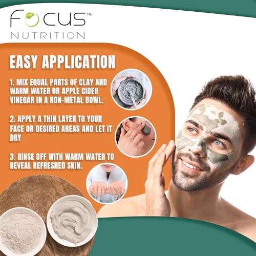 FOCUS NUTRITION Calcium Bentonite Clay - 2 lbs Calcium Bentonite Clay Powder Clay Mask for Face Body Detox Hair Mask Skincare Ancient Healing Clay